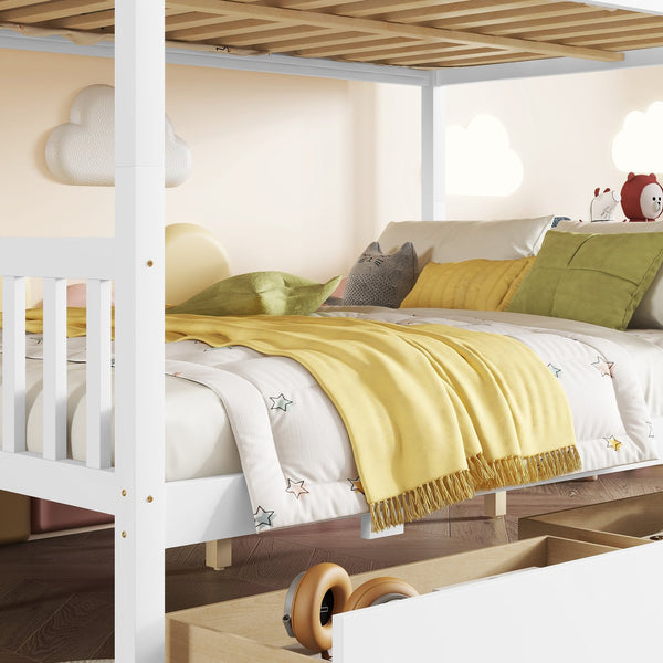 English Elm Full Full Over Full Bunk Bed In White - Durable Rubberwood With 2 Drawers, Converts To 2 Beds, Safe Design W504S00195