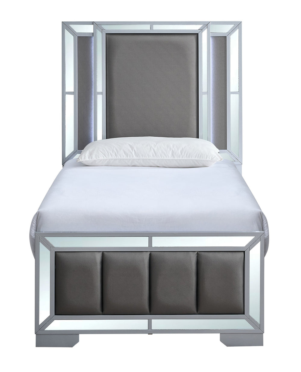 English Elm Murry Twin Platform Bed with Led Backlit Faux Leather Headboard and Mirror Panels B078S00650