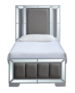English Elm Murry Twin Platform Bed with Led Backlit Faux Leather Headboard and Mirror Panels B078S00650