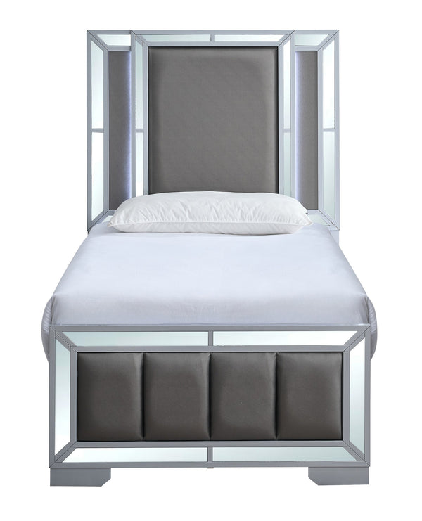 English Elm Murry Twin Platform Bed with Led Backlit Faux Leather Headboard and Mirror Panels B078S00650
