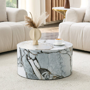 English Elm Cave Stone Patterned Mdf Round Coffee Table for Minimalist Industrial Living Rooms White W1151P460955