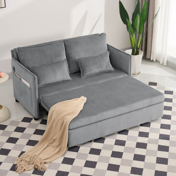 English Elm 55"convertible Corduroy Sofa Bed with Usb Port and Side Pockets for Small Apartments Grey W3373P405041