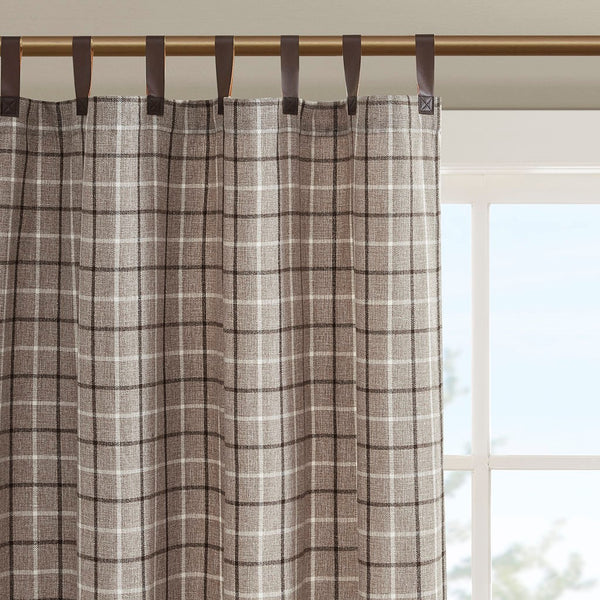 English Elm Plaid Faux Leather Tab Top Curtain Panel with Fleece Lining for Cozy Rustic Privacy and Insulation Multicolor 11.81 L x 10.04 W x 3.98 H B03598256
