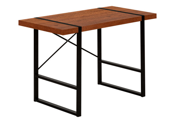 English Elm Computer Desk, Stylish Brown Laminate With Black Metal Legs, Modern Workspace For Home & Office B2710P219878