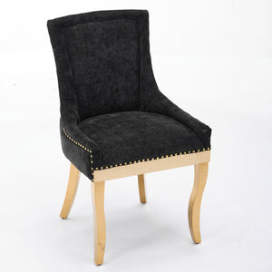 English Elm Chenille Modern Dining Chair with Curved Gold-Plated Legs, Rivet Trim, Textured Upholstery Comfort Black W1143P332685