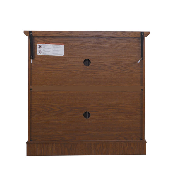 English Elm Elegant Mirrored Sideboard with Butterfly Carved Doors Wood Grain Finish Dining Storage Dark Oak W2899P372743
