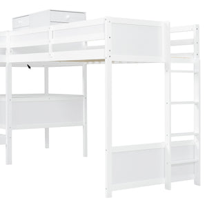 English Elm Twin L-shaped Bunk Bed Pine Wood Corner Design with Desk Drawers and Usb Charging White N820S00079K