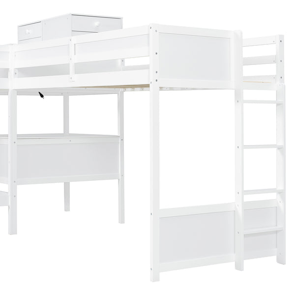 English Elm Twin L-shaped Bunk Bed Pine Wood Corner Design with Desk Drawers and Usb Charging White N820S00079K