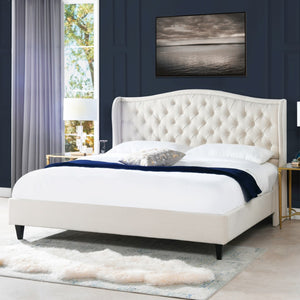 English Elm Coverley Tufted Shelter Platform Bed, King, Sky Neutral Beige Polyester