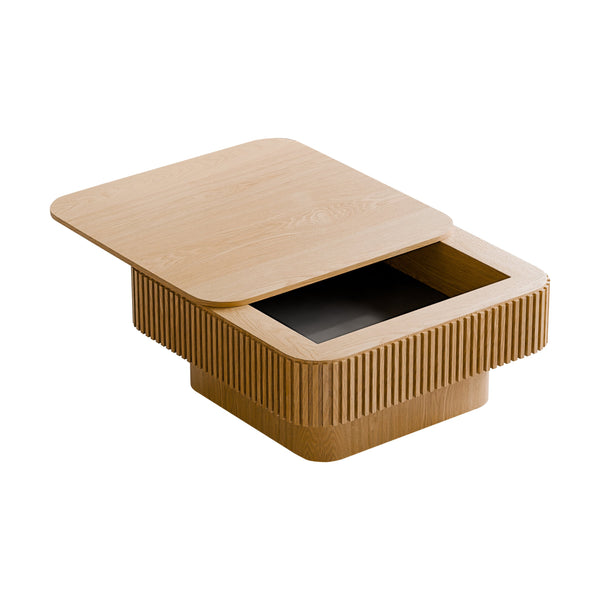 English Elm 31.5'' Square Wood Veneer Flip Top Storage Coffee Table with Slat Detail for Living Rooms Natural Wood W1435P375245