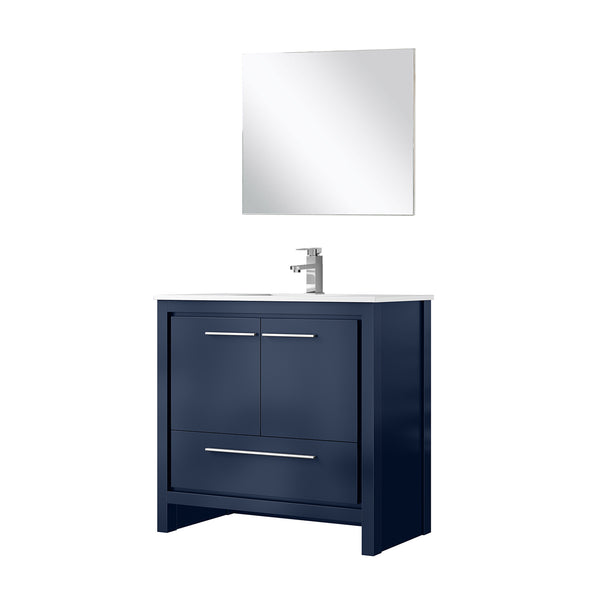 English Elm Navy Blue Bath Vanity Set With Cultured Marble Top, Chrome Faucet & Matching 28" Mirror For Style B2731S02067