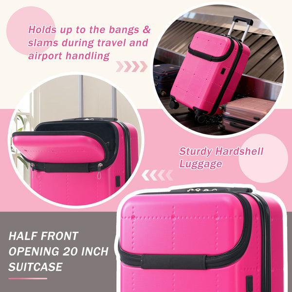 English Elm Luggage 5 Piece Hardside Abs Set with Front Access Carry on and Tsa Spinner Wheels Pink N732P391557F