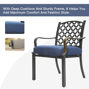 English Elm Outdoor 7-Piece Patio Dining Set With Swivel Chairs & Removable Navy Cushions For Ultimate Comfort W1859S00114