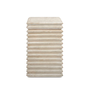 English Elm Veda Reclaimed Pine Geometric Waterfall Side Table Whitewashed Sculptural Accent B2719P485507