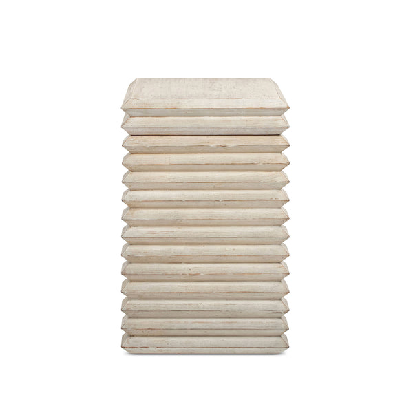 English Elm Veda Reclaimed Pine Geometric Waterfall Side Table Whitewashed Sculptural Accent B2719P485507