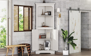 English Elm Tall Corner Cabinet White Mdf Open Shelves Closed Storage for Any Room W1580P414889
