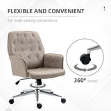 English Elm Vinsetto Microfiber Home Office Chair, Tufted Height Adjustable Computer Desk Chair With Swivel Wheels and Padded Armrests, Light Gray