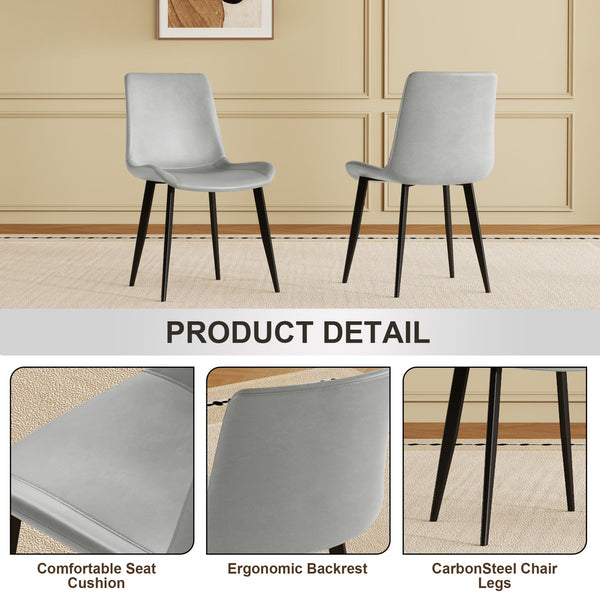 English Elm Modern dining chair set of 4 with PU leather seats, carbon steel legs, ergonomic cushion, easy clean assembly and versatile seating for home, office, cafe, conference rooms Grey W509P340588