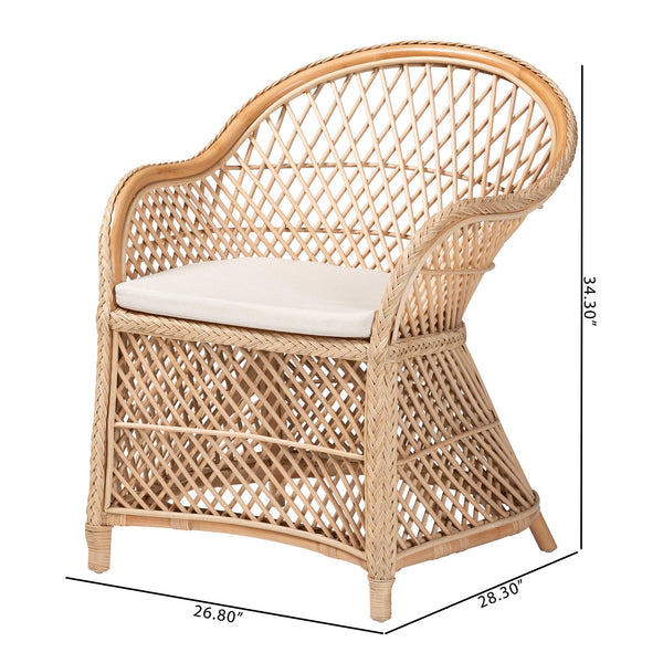 English Elm Bohemian Natural Rattan Accent Chair Braided Frame with Cushioned Enveloping Seat B2750P467783