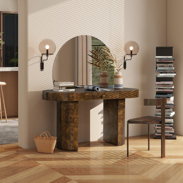 English Elm Jennifer Taylor Home - Jesse 55.5" Oval Computer Desk - Stylish Dark Burl Wood, Mid-Century Design With Organizing Drawer B2719P238530