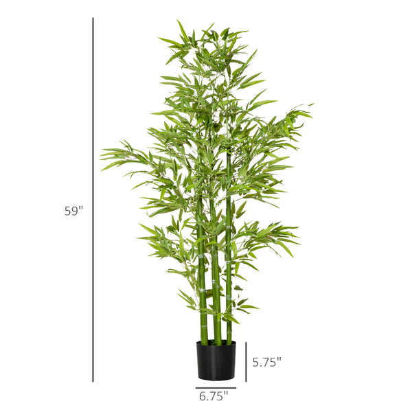 English Elm HOMCOM 5FT Artificial Bamboo Tree in Nursery Pot with 924 Realistic Leaves, Low-Maintenance Green Décor W2225P217276