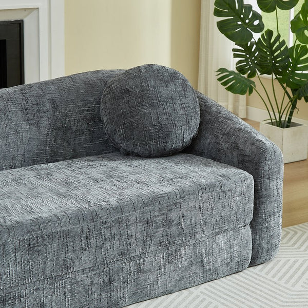 English Elm 86-inch Curved Chenille Convertible Sofa Recliner Frameless Folding Two-seater for Living Room Grey W3505P452818