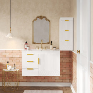 English Elm 30" Bathroom Vanity with Sink — Wall-Mounted Ceramic Basin, Soft-Close Storage, Floating Modern Design White N710S324096K