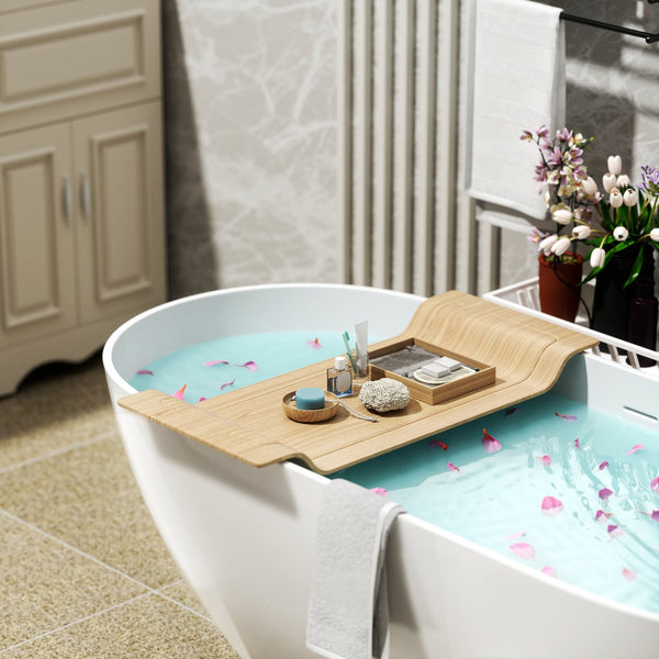 English Elm 63" Oval Freestanding Soaking Tub Solid Surface Resin Spa Bathtub Glossy White W1920P389662