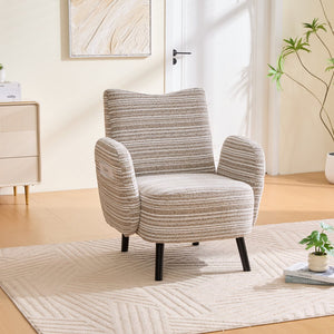 English Elm Modern Bouclé Armchair with High-Density Foam, Side Pocket & Solid Wood Legs for Cozy Reading Spots khaki W395P376567