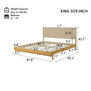 English Elm Christopher Knight Home® - Premium Rubber Wood Platform Bed Frame - King Size With Headboard, Elegant Mid-Century Design In Beige N770P288597A_N770P288598A