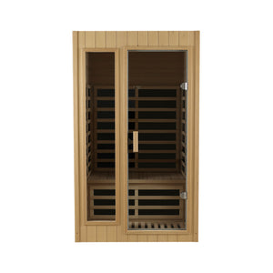 English Elm Hemlock Wood Two Person Far Infrared Indoor Sauna with Bluetooth and Led Lighting W2611S00002