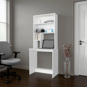 English Elm Motley White Hutch Desk with Four Open Shelves for Home Office or Studio Space B097P474289