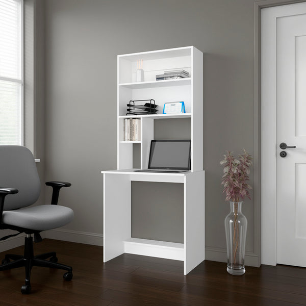 English Elm Motley White Hutch Desk with Four Open Shelves for Home Office or Studio Space B097P474289