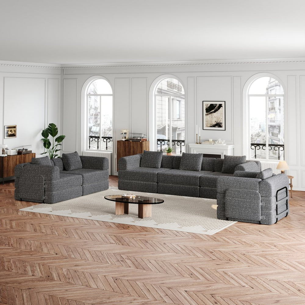English Elm 6-seater Chenille Floor Sofa Bed with Storage Pockets for Living Room or Study W3505S00005