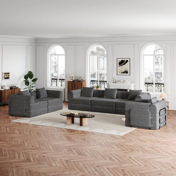 English Elm 6-seater Chenille Floor Sofa Bed with Storage Pockets for Living Room or Study W3505S00005