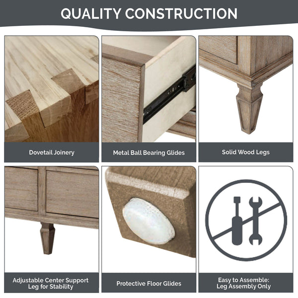 JLA Home Madison Park Signature - 6-drawer wood dresser with classic molding, turned legs, metal knobs, smooth glides, anti-tip safety Antique Cream MPS137-0317