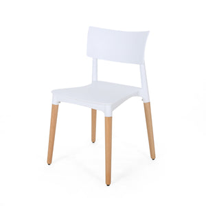 English Elm Christopher Knight Home® - PLASTIC Modern Dining Chair Set of 2 - White Polypropylene Seats with Beech Tapered Legs, Durable Stylish 63910.00