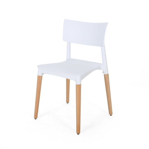 English Elm Christopher Knight Home® - PLASTIC Modern Dining Chair Set of 2 - White Polypropylene Seats with Beech Tapered Legs, Durable Stylish 63910.00