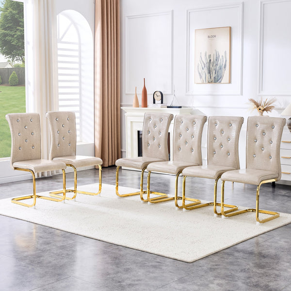 English Elm Set of 2 Glam Faux Alligator Pvc Dining Chairs with Crystal Buckle Bow Legs Beige W3875P371042