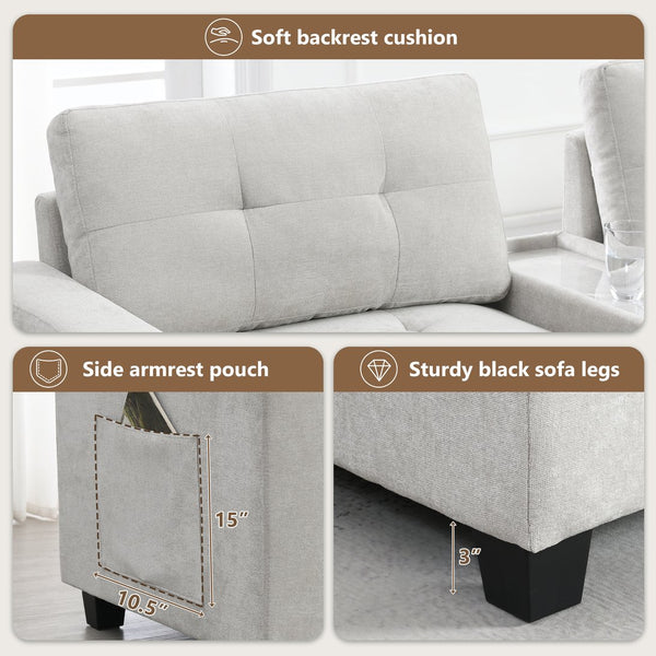 English Elm [new U-shaped Chenille Sectional Six Seat Tufted Couch with Usb Charging Storage Light Gray N723S1191K