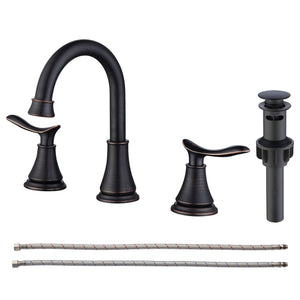 English Elm 2-Handle Widespread Bathroom Sink Faucet In Oil Rubbed Bronze With 360° Swivel Spout & Drain Kit T3177P277518