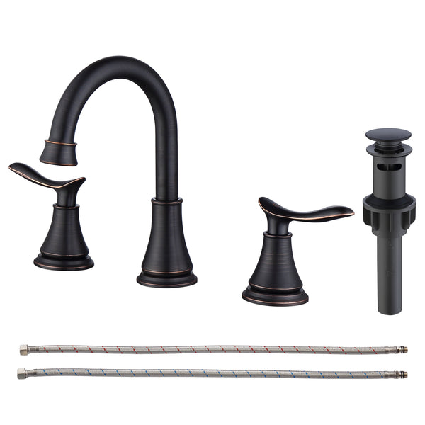 English Elm 2-Handle Widespread Bathroom Sink Faucet In Oil Rubbed Bronze With 360° Swivel Spout & Drain Kit T3177P277518
