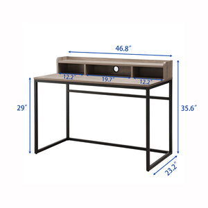 English Elm 47" French Oak Writing Desk with Hutch Matte Steel Frame Modern Home Office Storage W3151P352767