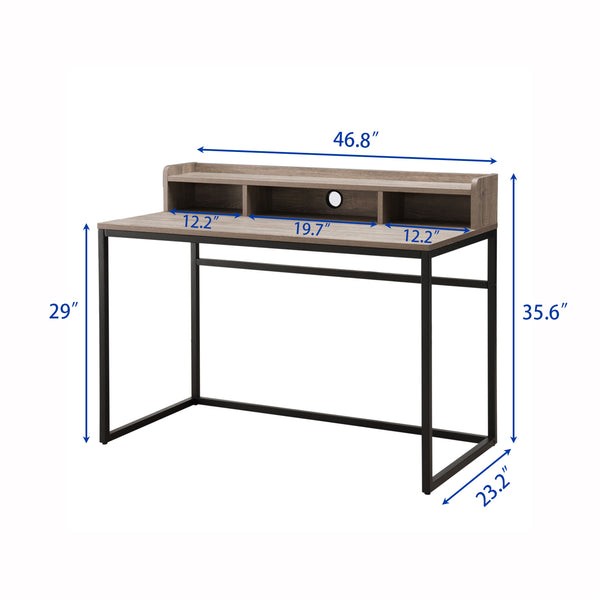 English Elm 47" French Oak Writing Desk with Hutch Matte Steel Frame Modern Home Office Storage W3151P352767