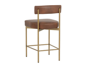 Sunpan SENECA Open-Back Counter Stool in Bravo Cognac with Antique Brass Frame for Modern Elegance 112567