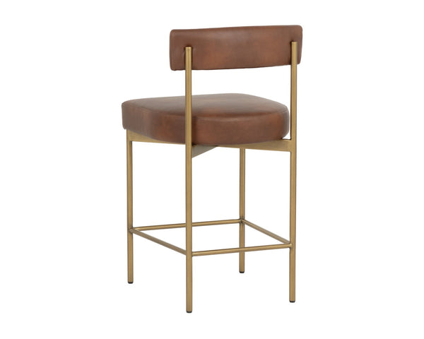 Sunpan SENECA Open-Back Counter Stool in Bravo Cognac with Antique Brass Frame for Modern Elegance 112567