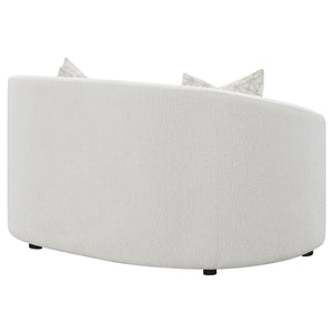 English Elm Rory Curved Latte Bouclé Loveseat with Sloped Arms and Down-Filled Pillows — Vintage Glam Seating B062P358090