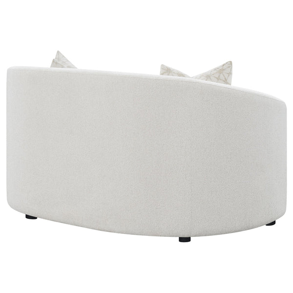 English Elm Rory Curved Latte Bouclé Loveseat with Sloped Arms and Down-Filled Pillows — Vintage Glam Seating B062P358090
