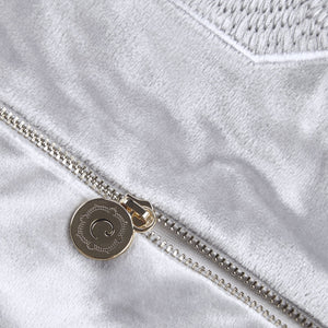 JLA Home Croscill Classics - Square Decor Pillow with Japanese Braiding Pattern, Plush Goose Feather Insert for Luxe Comfort Silver CCL30-0030