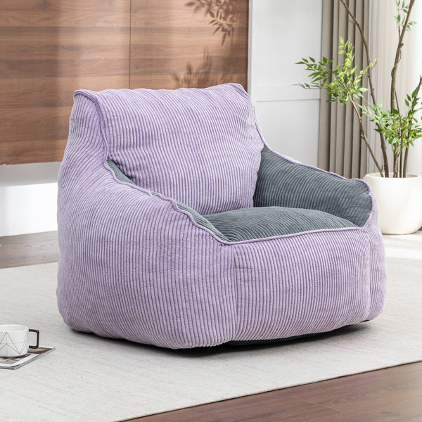 English Elm Giant Corduroy Bean Bag Sofa with Armrests Foam Filled Cozy Adult Lounge Chair Gray,Purple W2200P442803